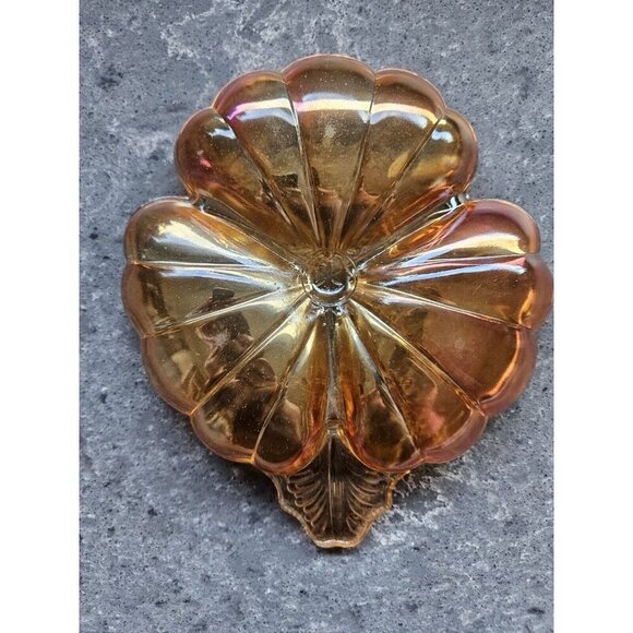 Vintage Jeannette Carnival Glass Marigold Clover Leaf Candy Dish Triple Divide - Picture 7 of 7